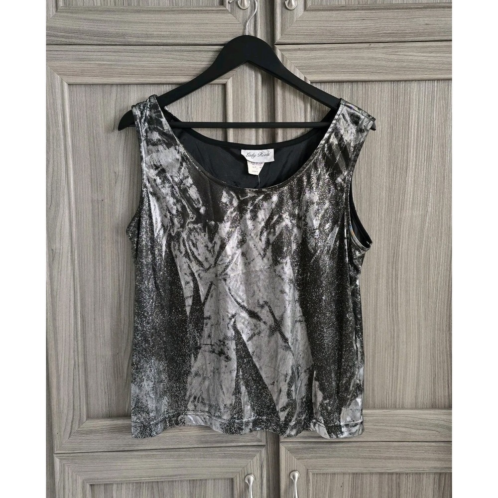 Lady Ronte Women's Tank Top XL Black And Silver Simmering Soft Sleek
